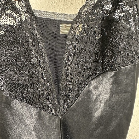 VTG Victoria Secret Satin Dress Womens Small Black Maxi Slip Dress Y2K Lace Trim - Picture 5 of 10